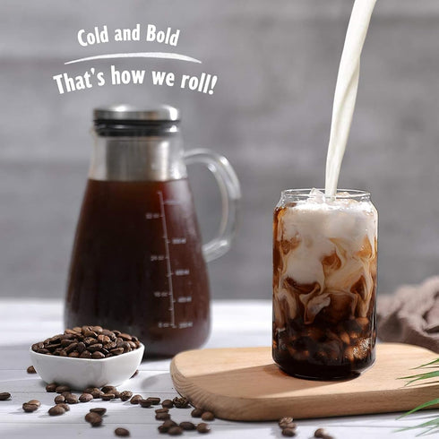 Cold Brew Iced Coffee Maker 34oz, BPA-Free Glass Pitcher with Removable Double Mesh 304 Stainless Steel Filter