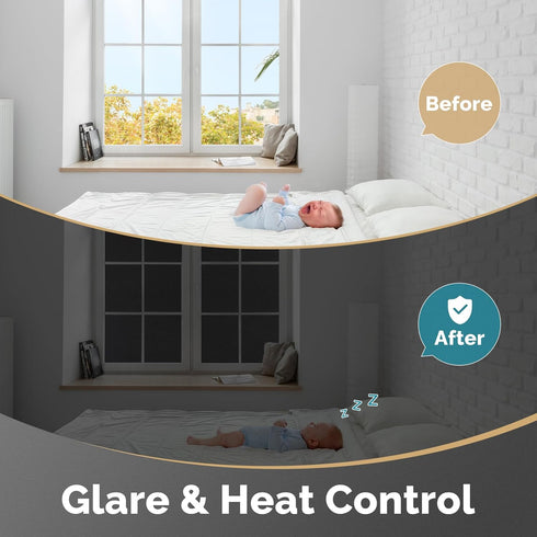DOWELL Blackout Window Film, 100% Light Blocking Static Cling for Glass, Heat Control Removable Window Tint.