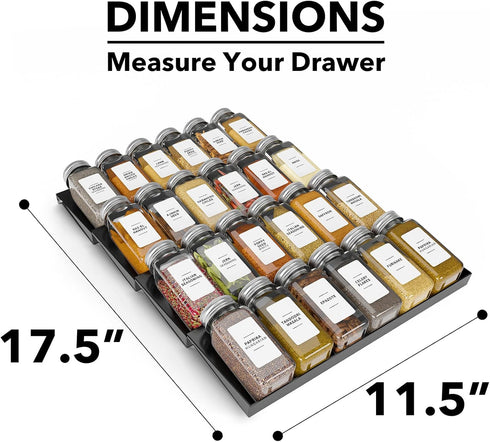 24 378 4 11.25" 17.5" SpaceAid Spice Drawer Organizer with Spice Jars, White Minimalist Spice Labels, Tier Seasoning