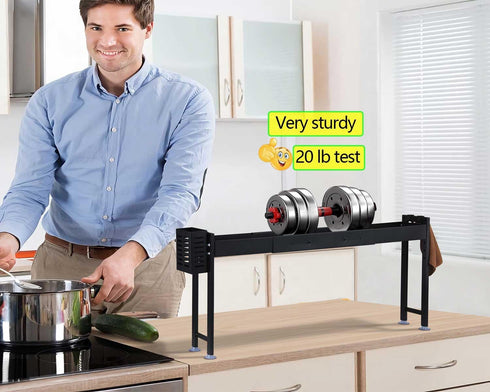 Horynar Over Stove Spice Shelf for Kitchen Spice Rack Organizer with Extra Black Basket and Hooks Great for Stove Top