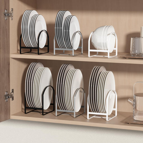 LINFIDITE 2 Pack Plate Holder Organizer, Large Dish Storage Rack for Cupboard and Countertop, Non-Slip & Rustproof Black