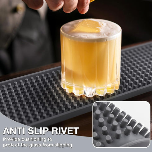 Noverlife 2PCS Bar Mats for Countertop, 24x3in Bar Service Spill Mats Flexible Bartender Mats Pad Rubber Cocktail Mats, Non Slip Coffee Bar Mat Gray Glass Drying Mat for Restaurant Kitchen Counter