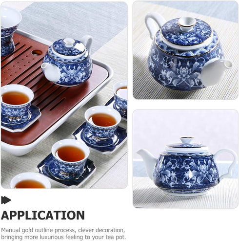 Blue and White Porcelain Teapot, Ceramic Chinese Teapot for Household and Desktop Decor