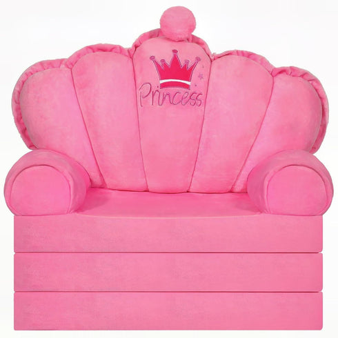 harhoers Pink Princess Toddler Couch, 2-in-1 Foldable Sofa Bed & Chair for Kids