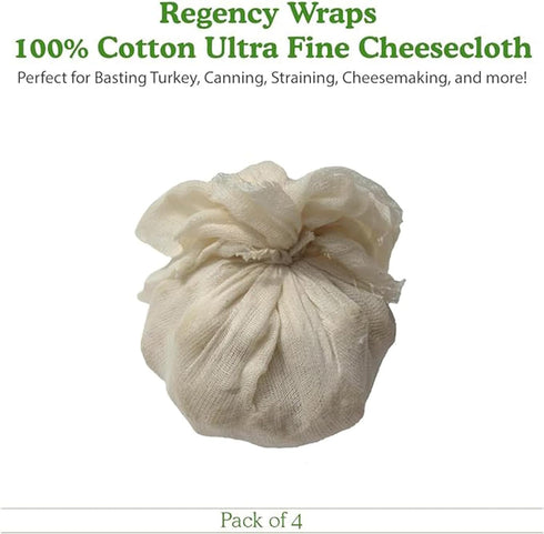 Regency Wraps 100% Cotton Ultra Fine Natural Cheese Cloth - 36 sq.ft, 4 pcs for Basting, Canning, Cheesemaking