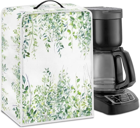 DISNIMO Coffee Maker Dust Cover, Green Leaves Design, Dustproof Kitchen Appliance Cover with Top Handle