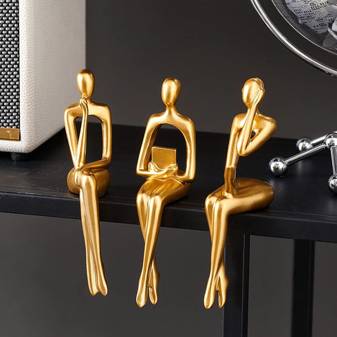XINXUAN 3 Set Gold Statue Home Decor - Modern Bookshelf & Desk Decor - Piece