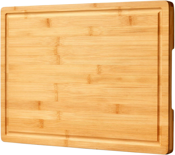 Bamboo Cutting Board, 18" Large Charcuterie Cheese Board, Wooden Chopping Block with Handles