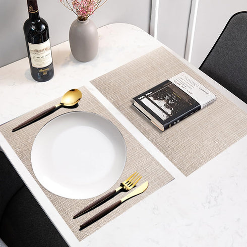 PIGCHCY Set of 4 Beige Placemats, Vinyl PVC Durable Place Mats for Dining Table, Heat Resistant Non-Slip Woven Mats
