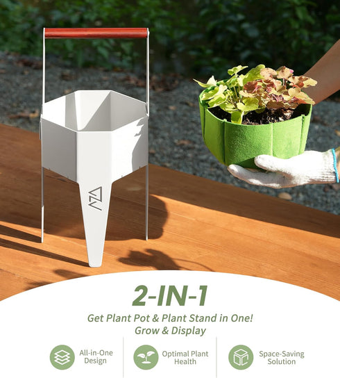 2 1 7.5'' 17.3'', Planter with Stand, Metal in Portable Planter with Grow Bags & Handle, Stable Stylish Indoor Plant