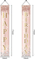 Pink Rose Gold Happy Birthday Door Banner Decorations, Birthday Party Porch Sign Supplies for Women Girls, Sweet 16th