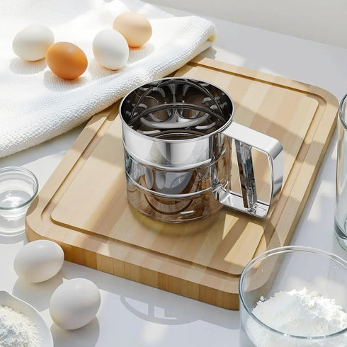 Omesata 3 Flour Sifter Cup for Baking, Crank Sifter with Professional Fine Mesh Baking Sifter Flour, One Hand Press
