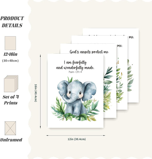 LARTSFRO Set 4, 12x16 Inch, Woodland Animal Bible Verse Wall Art Prints, of Unframed, Nursery Room Decor