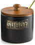 LYEOBOH Black Sugar Bowl with Lid and Spoon, 15 Oz Farmhouse Sugar