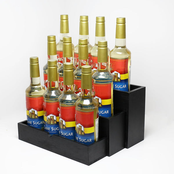 GOVOKOI Black Wood Coffee Syrup Rack Organizer, 3-Tier Separated Bottle Holder for Coffee