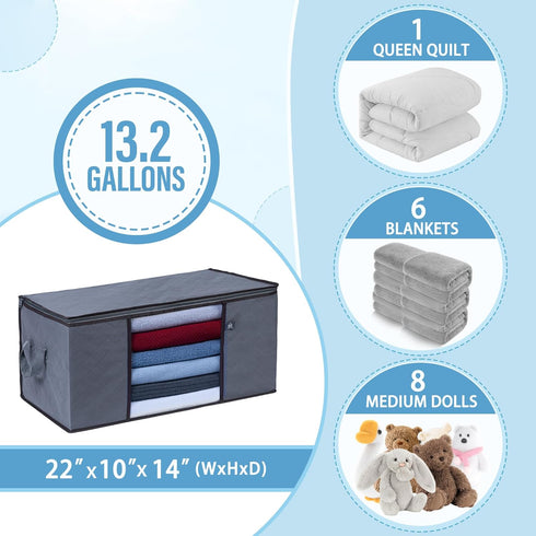 VENO 3 Pack Large Organizer Storage Bag for Clothes, Grey, Foldable with Sturdy Zipper, Clear Window, 13.3 Gallon