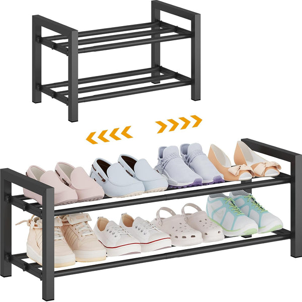 Detsuk 2-Tier Expandable Shoe Rack (17.5"-30.7") Adjustable Heavy-Duty Metal Shoe Organizer Shelf