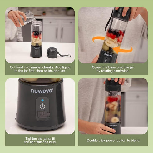 Nuwave Portable Blender for Smoothies, 16 OZ On-The-Go Small Juice Blender with 6 Blades, Rechargeable