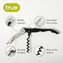 True Brands TrueTap Double Hinged Waiters Corkscrew, Stainless Steel Wine Key with Foil Cutter, Black Blue, Set of 1