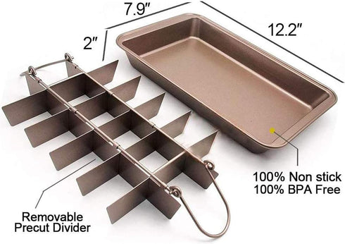 Brownie Pan with Dividers, Non-Stick Baking Pan for Brownies, Lasagna, Muffins, 12 X 8 X 2 Inches