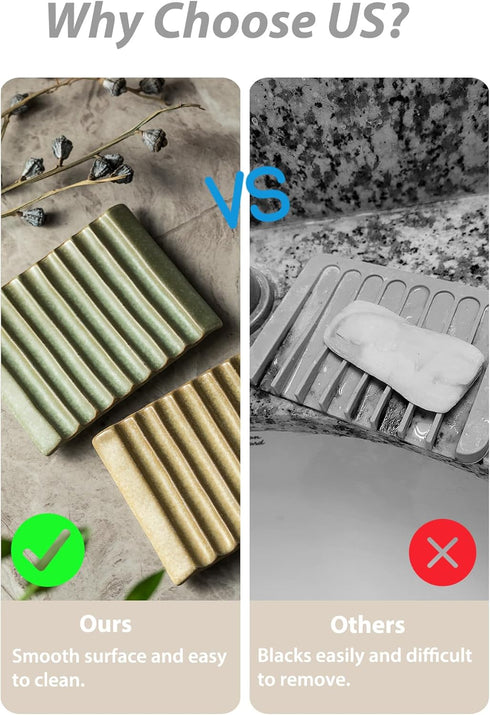 Soap Holder, Ceramic Soap Dish, Non-Slip Bathroom Accessories for Soap, Sponges, Scrubber, Razor, Green