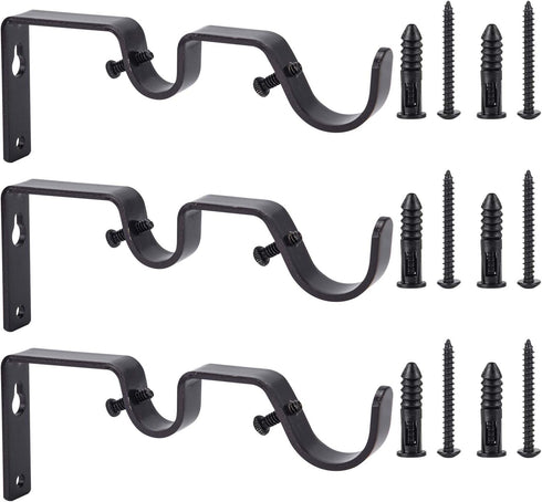 Ycolnaefllr Set of 3 Heavy Duty Oil Rubbed Bronze Double Curtain Rod Holders for 1 and 0.7-Inch Rods