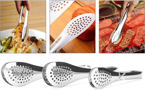 Pack of 3 Sizes Stainless Steel Tongs, Heavy Duty Food Tongs for Salads, Bread, Ham, BBQ, Cooking, Serving