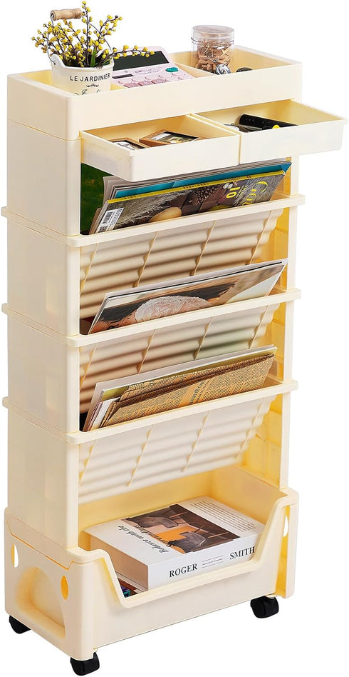 AGTEK 5 Tier Rolling Utility Cart, Book Cart with Wheels, Office Book