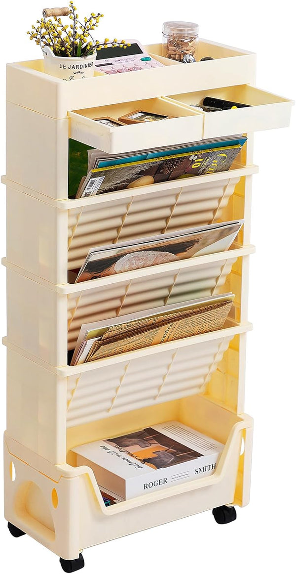 AGTEK 5 Tier Rolling Utility Cart, Book Cart with Wheels, Office Book