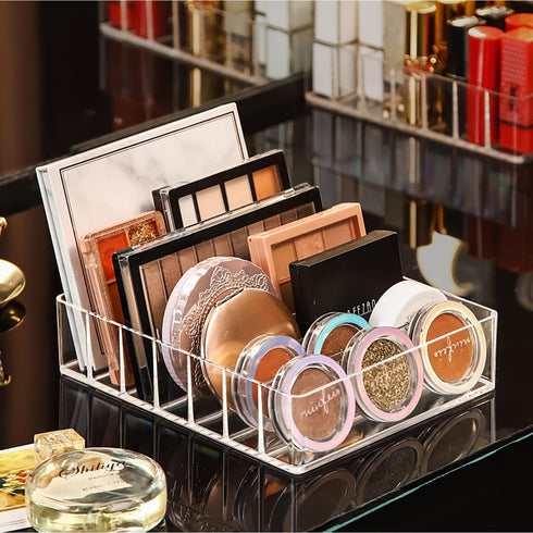 JessLab Eyeshadow Palette Makeup Organizer, Acrylic 7-Section Divided Storage for Bathroom Vanity Countertop,