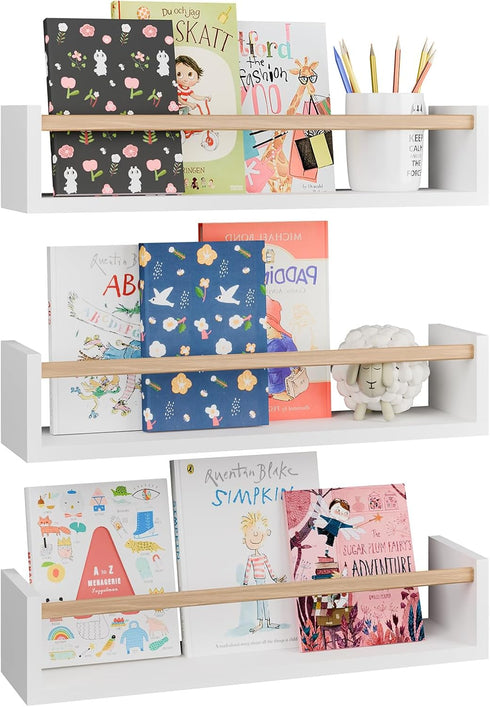 Fixwal Nursery Bookshelves, 16.5 Inch Floating Shelves for Wall Set of 3,