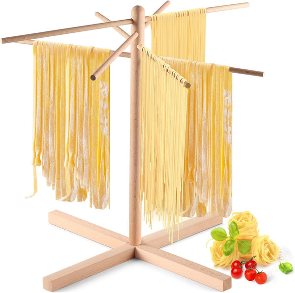 iSiLER Natural Beech Wood Pasta Drying Rack with 8 Branches, Easy to
