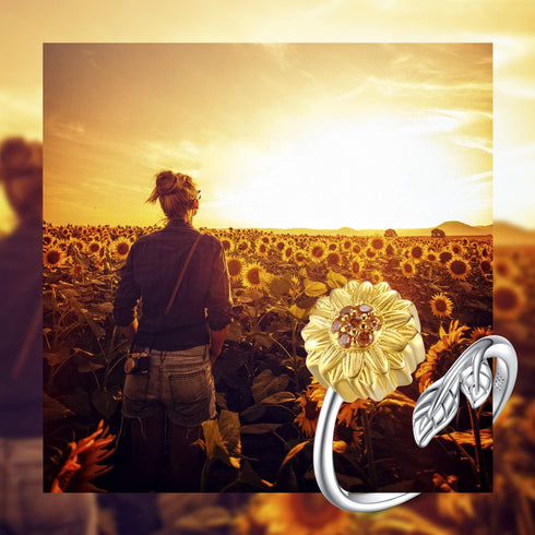 Sunflower Cremation Ring for Ashes, 925 Sterling Silver Adjustable Jewelry, You Are My Sunshine Daisy Memorial Keepsake