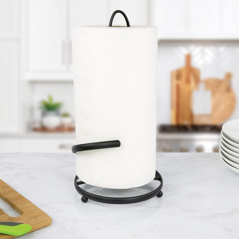Countertop Spectrum Ashley Black Paper Towel Holder with Easy Tear Arm for Kitchen Organization, Modern Weighted Steel
