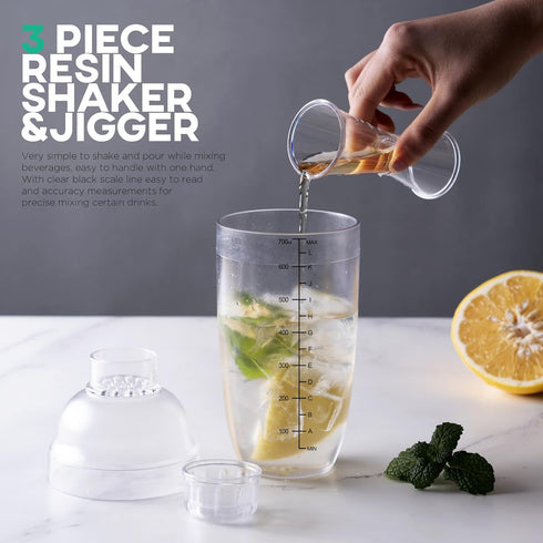 Homestia 2Pcs Plastic Cocktail Shaker Set, Hand Shaker Cup Mixer with Measuring Jigger for Bartending