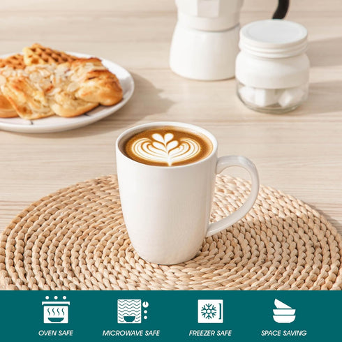 Set 6, 12 Oz vancasso White Ceramic Coffee Mug of Tea Cups with Handle for Latte, Tea, Cappuccino, Milk, Cocoa