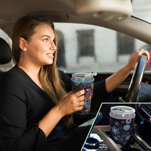Reusable Iced Coffee Cup Sleeve, Neoprene Insulated Sleeves for 30oz - 32oz Tumbler Cups, Rainbow-Leopard