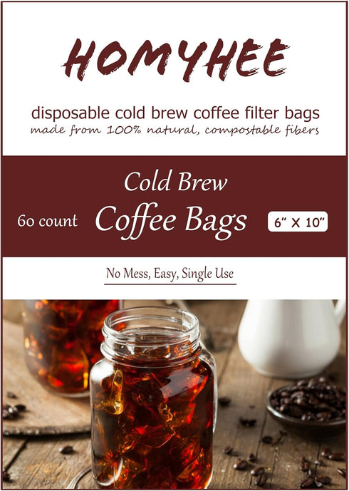 Cold Brew Coffee Bags, 60 Count Disposable Fine Mesh Brewing Bags for Iced Coffee & Tea