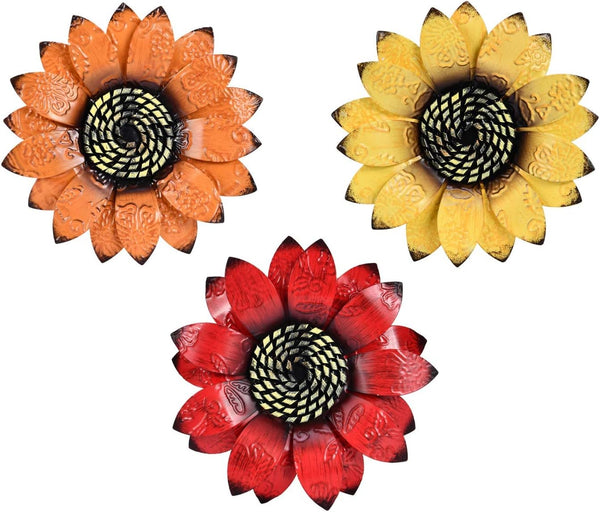 YEAHOME Sunflower Wall Decor - 9 inch Metal Flower Art Decorations, Set of 3 Handmade Hanging for Home, Indoor or