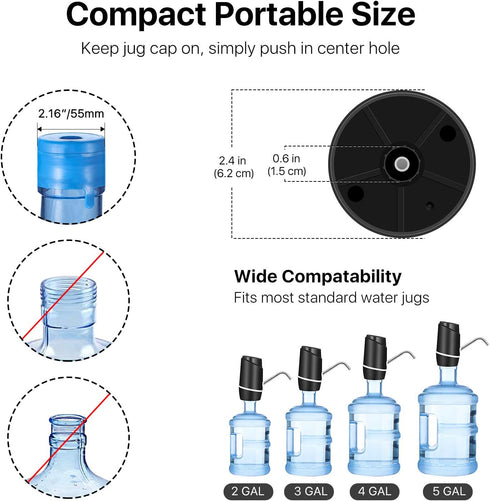 Flexzion Water Bottle Dispenser for 5/6 Gallon Jugs, Detachable Electric Cold Drink Beverage Pump w/Portable Mini Battery Box, Top Loading Type for Desktop Countertop Home Kitchen Office, Black by Flexzion