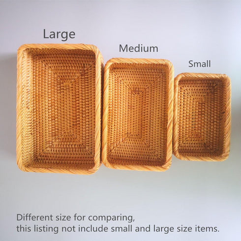 Handmade Rectangle Wicker Fruit Box - Rattan Tray Magazine Organizer and Small Objects Container