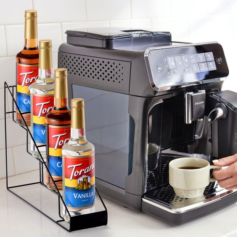 Coffee Syrup Rack for Coffee Bar Accessories, Organizer Holds 4 Bottles, Fits with Torani and Monin Syrup