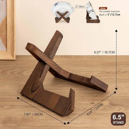 Plate Stand, 6.5 Inch Bowl Stands for Display, Wooden Easel Frame Holder for Large Deep Bowls
