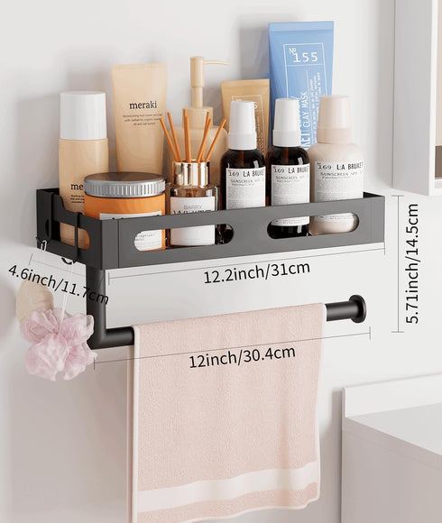 4 Paper Towel Holder Wall Mount for Kitchen, One-Handed Tear, Bathroom Paper Towel Holder with Shelf, RV Paper Towel