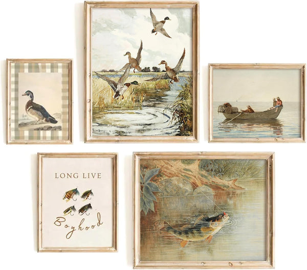 Lhoiplme Vintage Nursery Wall Art Decor Baby Boy Room Canvas Prints Fishing Hunting