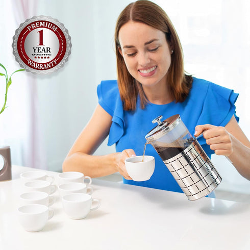 OVENTE French Press Coffee Maker, 34 Ounce, Stainless Steel Filter System, Borosilicate Glass