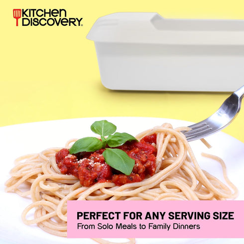 Microwave Pasta Cooker with Strainer Lid, Ready in 10 Minutes, No Mess, No Stick, for Up to 4 Servings