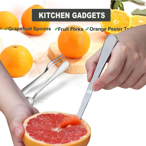Grapefruit Spoons, Serrated Edge Stainless Steel Fruit Knife, Dessert Spoons for Citrus, Lemon, Kiwi, Salads, Melon