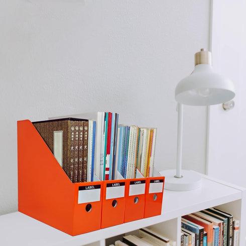 Orange-red Cardboard Magazine Holder (2 Pack), Sturdy Vertical File Folder Organizer for Desk, 10.6'' H×10.2'' L ×3.5''W