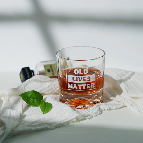 OLD LIVES MATTER Whiskey Glass, Funny Gag Gift for Men Dad, Unique Presents for Fathers Day Christmas Birthday
